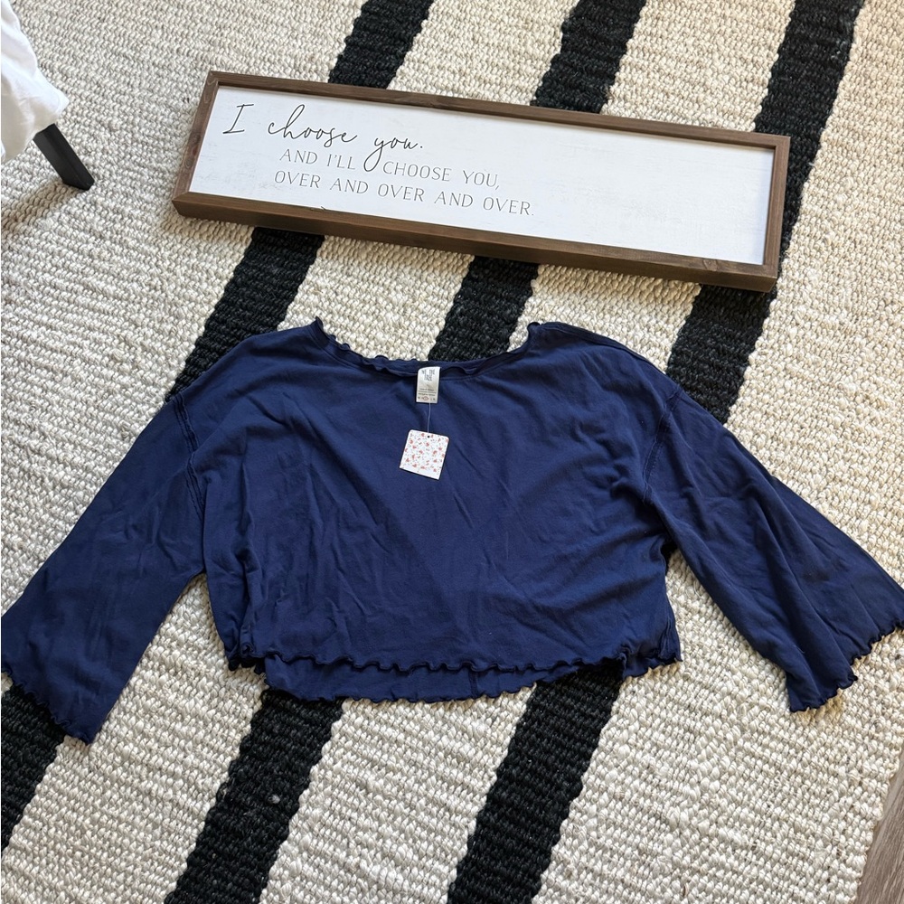 $ 58 NWT Free People Blue Bird Gang Cropped Long Sleeve Top Size S